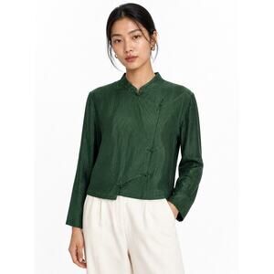 Green Iridescent Shot Silk Mandarin Top Frog Closure Cropped Small